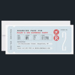 Airplane ticket boarding pass kids birthday party invitation<br><div class="desc">Ready for takeoff! This airline ticket shape and themed invitation is perfect for your little airplane enthusiast's party. With light blue stripes,  red and black text,  a spot for custom age and initial,  this sets the tone for a fun birthday celebration.</div>