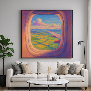 Airplane Window Landscape - Painterly Pastel Style Poster