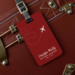 Airplane with dotted route dark-red luggage tag