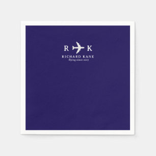 Airplane With Initials - Pilot Logo Blue Napkin