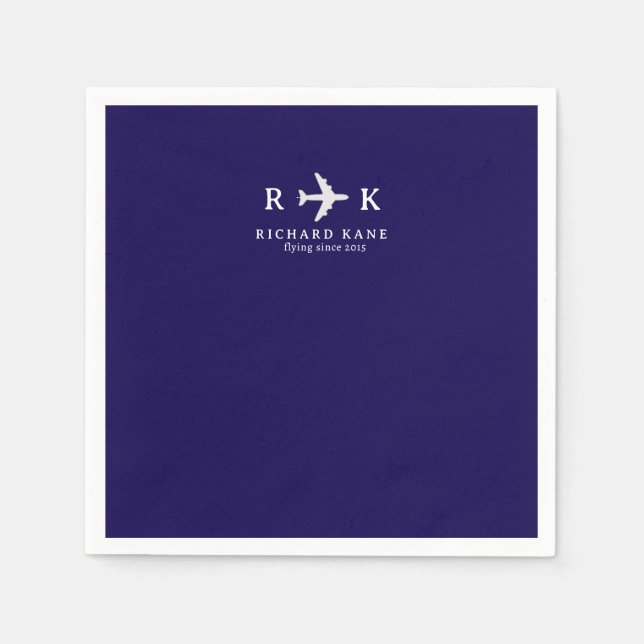Airplane With Initials - Pilot Logo Blue Napkin (Front)