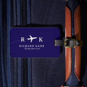Airplane With Pilot Initials - aero navy-blue Luggage Tag