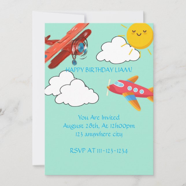 AIRPLANES BIRTHDAY INVITATION BOYS,DIGITAL (Front)