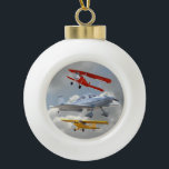 AIRPLANES CERAMIC BALL CHRISTMAS ORNAMENT<br><div class="desc">Colourful aeroplanes in a cloudy sky.</div>