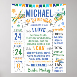Airplanes First birthday board for a boy Poster