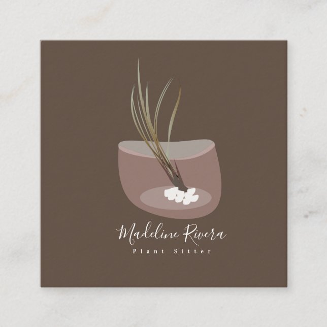 Airplant Sitter Artist Handmade Designer Square Business Card (Front)