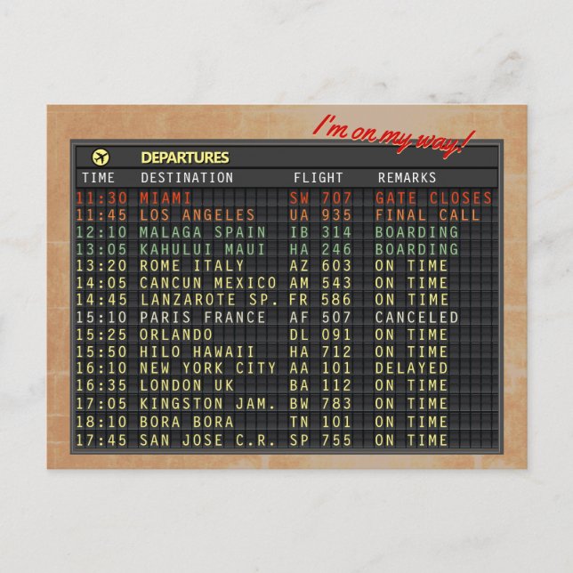 Airport Board Postcard (all text customisable!) (Front)