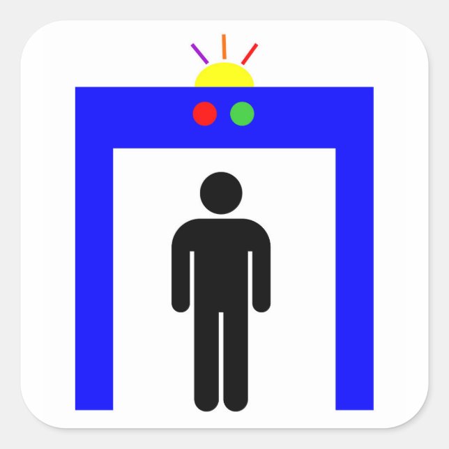 airport metal detector security alarm stick man sy square sticker (Front)