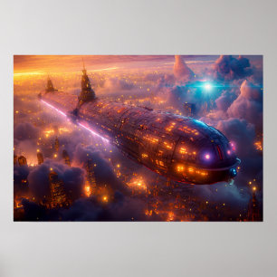 Airship Flying Above The City Poster