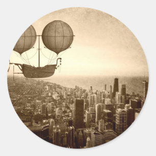 Airship Over Chicago Classic Round Sticker
