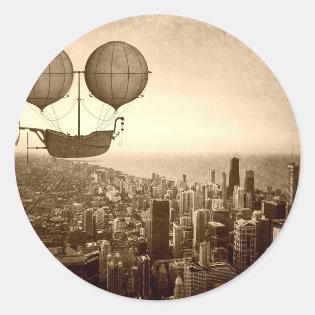 Airship Over Chicago Classic Round Sticker (Front)