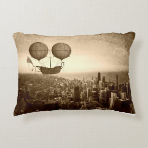 Airship Over Chicago Decorative Cushion