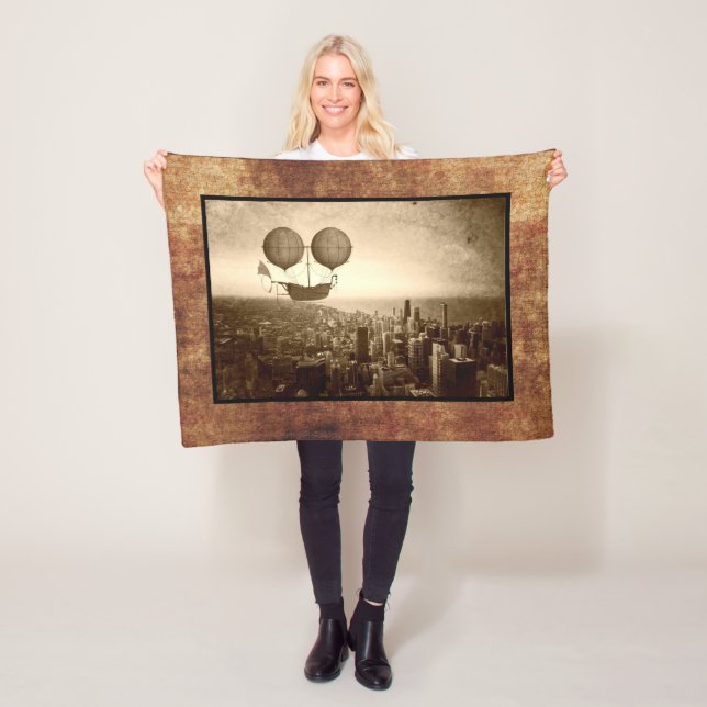 Airship Over Chicago Fleece Blanket (In Situ)