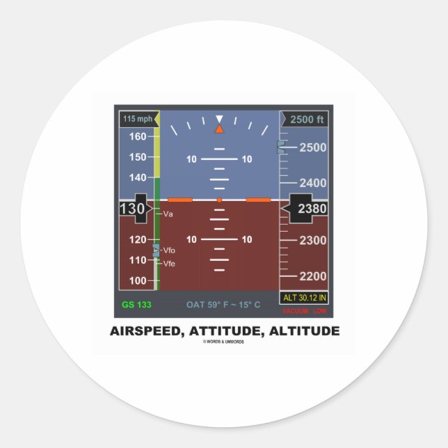Airspeed Attitude Altitude Electronic Flight EFIS Classic Round Sticker (Front)
