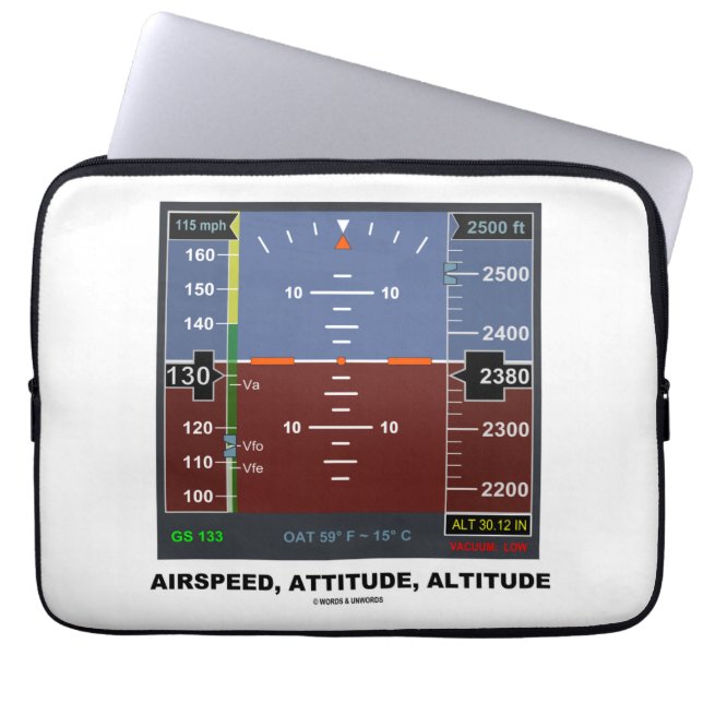 Airspeed Attitude Altitude Electronic Flight EFIS Laptop Sleeve (Front)