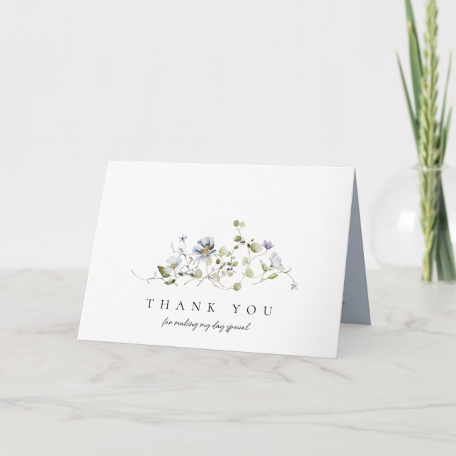 Airy Blue Floral | Bridal Shower Photo Thank You Card (Front)