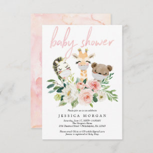 Airy Blush Animals Baby Shower Invitation