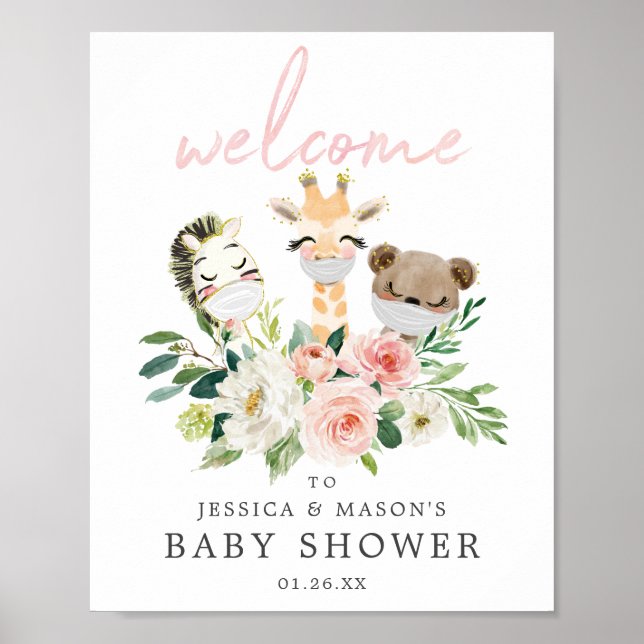 Airy Blush Animals Baby Shower Welcome Sign (Front)