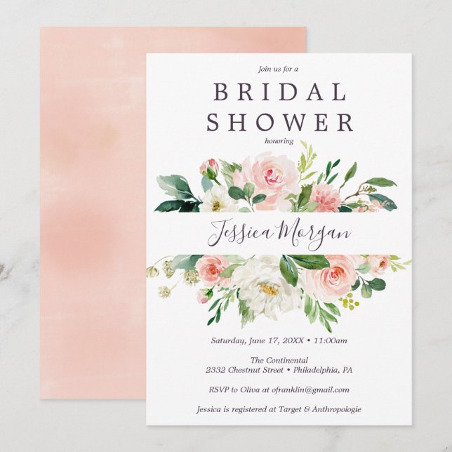 Airy Blush Bridal Shower Invitations Card (Front/Back)