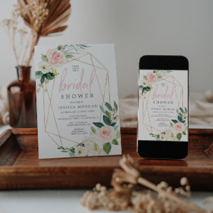 Airy Blush Floral Gold Bridal Shower Invitation