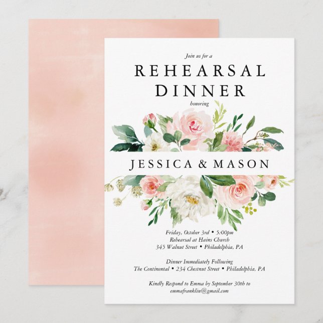 Airy Blush Rehearsal Dinner Invitation Card (Front/Back)