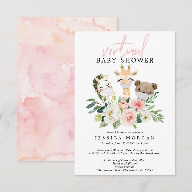 Airy Blush Virtual Baby Shower Invitation (Front/Back)