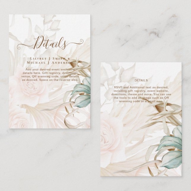 Airy BOHO Pampas Grass Light Peach Wedding Enclosure Card (Front/Back)
