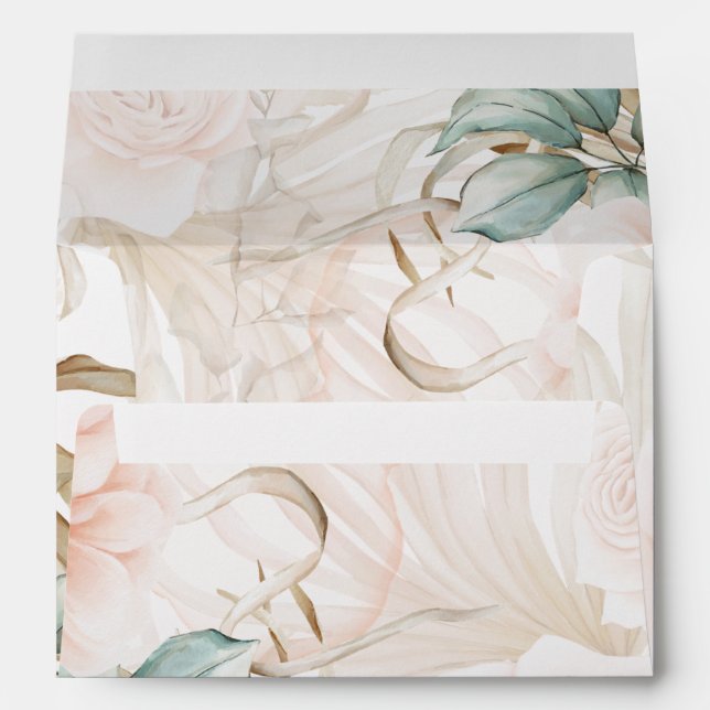 Airy BOHO Pampas Grass Light Peach Wedding Envelope (Back (Bottom))