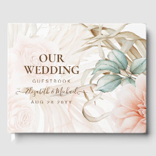 Airy BOHO Pampas Grass Light Peach Wedding Guest Book