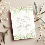Airy Botanical Bat Mitzvah Invitation<br><div class="desc">Elegant watercolor botanical invitation for your daughter's bat mitzvah frames your religious ceremony and party details with a border of sheer pastel green foliage.</div>