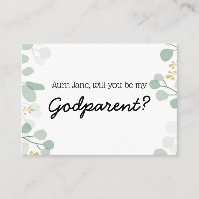 Airy Botanical Godparent Baptism Proposal Enclosure Card (Front)
