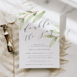 Airy Botanical Twin Baby Shower Invitation