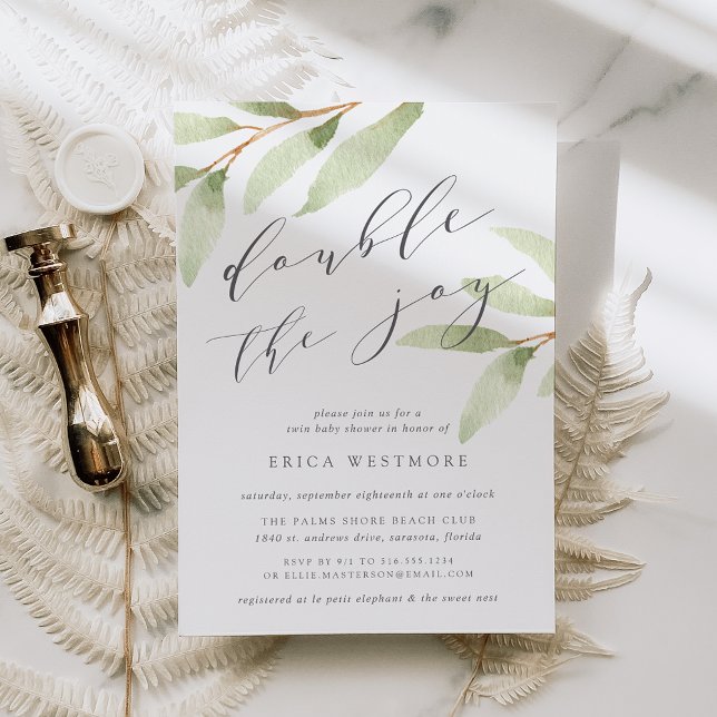 Airy Botanical Twin Baby Shower Invitation (Creator Uploaded)