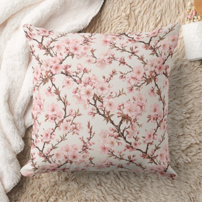 Airy Cherry Blossom Botanical Art Cushion (Blanket)