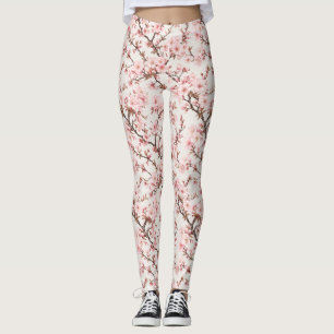 Airy Cherry Blossom Botanical Art Leggings