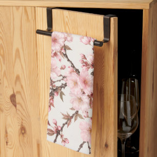Airy Cherry Blossom Botanical Art Tea Towel