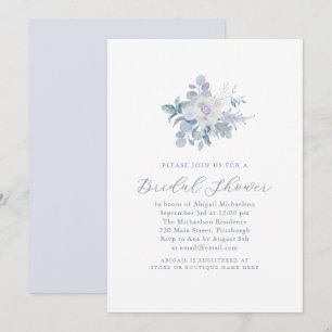 Airy Dusty Blue Floral Bridal Shower Invitation