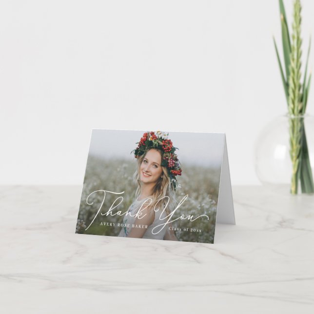 Airy Elegance EDITABLE COLOR Graduation Thank You (Front)