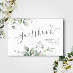 Airy eucalyptus and gold greenery wedding guest book<br><div class="desc">Capture your special day's magic with this elegant wedding guestbook featuring a chic botanical bouquet of light and airy watercolor greenery and eucalyptus leaves complemented with glittery golden speckles (printed).</div>