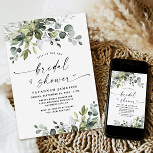 Airy Eucalyptus Greenery Boho Rustic Bridal Shower Invitation
