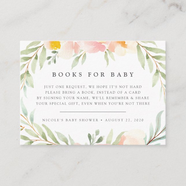 Airy Floral Book Request Baby Shower Card (Front)