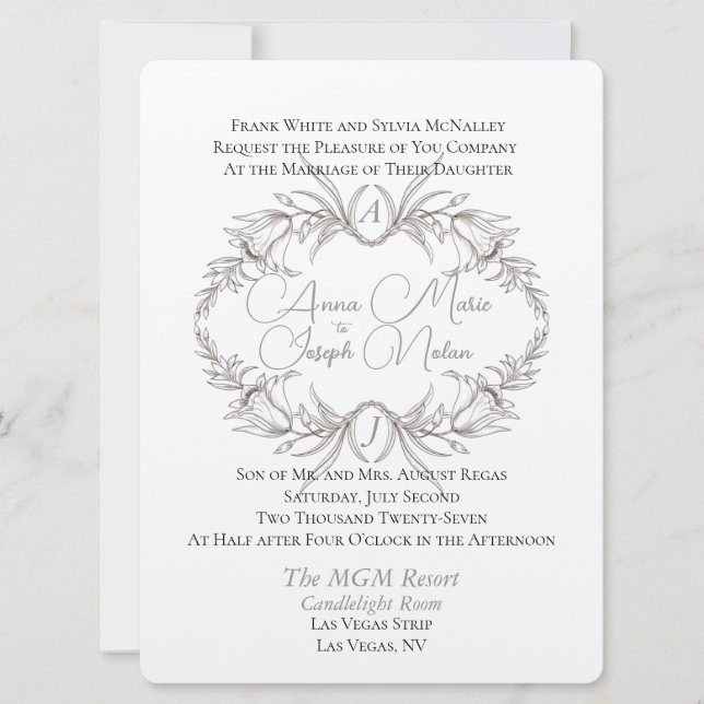 Airy Floral Motif Flat Wedding Invitation (Front)