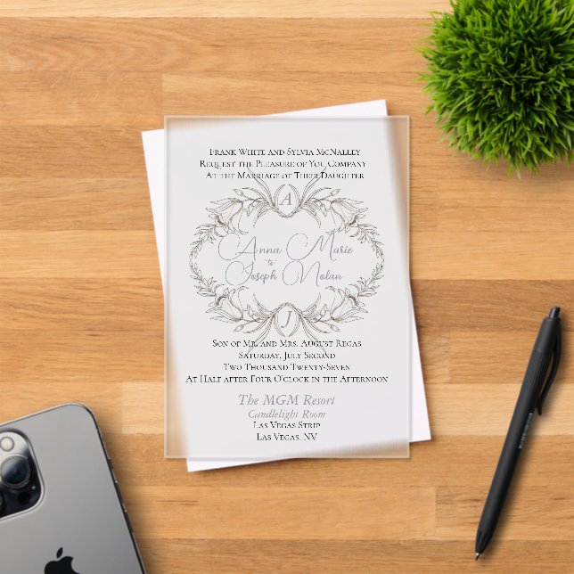 Airy Floral Motif Frosted Acrylic Wed. Invitation (Insitu (Invitation Card))