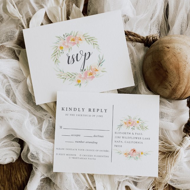 Airy Floral RSVP Postcard with Meal Choice (Creator Uploaded)