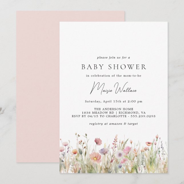 Airy Garden | Soft Pink Spring Girl Baby Shower Invitation (Front/Back)