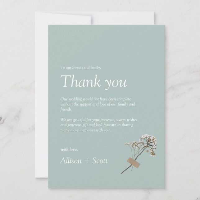 Airy Green Elegant Minimalist Hand Press Floral  Thank You Card (Front)