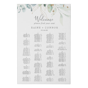Airy Greenery and Gold Alphabetical Seating Chart Faux Canvas Print