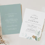Airy Greenery and Gold Leaf All In One Wedding Invitation<br><div class="desc">This airy greenery and gold leaf all in one wedding invitation is perfect for a modern wedding. The elegant botanical design features light and airy watercolor eucalyptus accented with whimsical gold glitter leaves. Save paper by including the details on the back of the wedding invitation instead of on a separate...</div>
