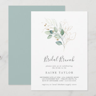 Airy Greenery and Gold Leaf Bridal Brunch Invitation