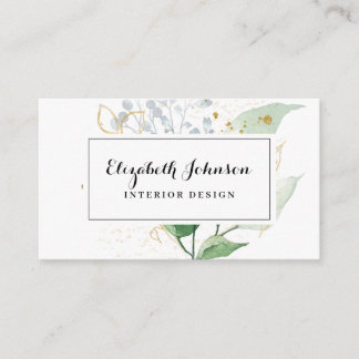 Airy Greenery and Gold Leaf Business Card